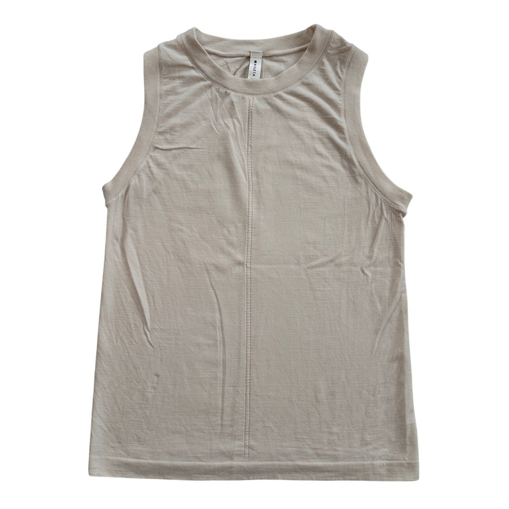 Athleta Ascent Seamless Tank Top Women Small Beige Wool Blend Excellent